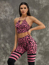 ZASUWA Female Leopard Print Hollow Out Halter Scrunch Bum Short Tracksuit