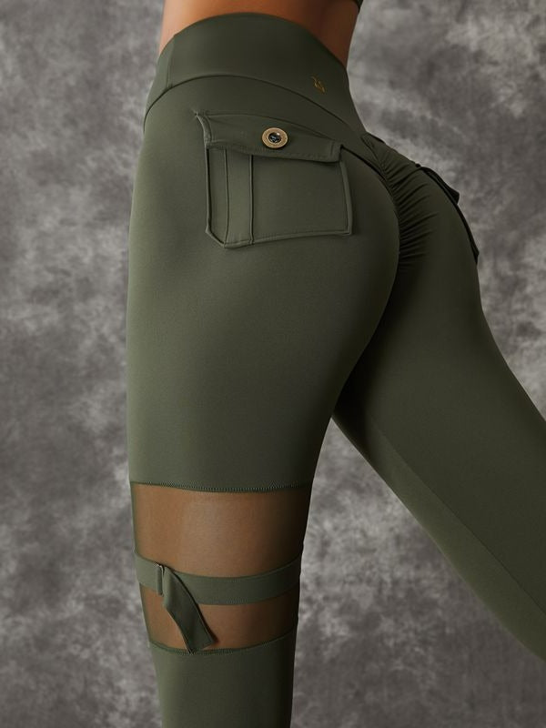 Unique Cut Out Pocket Mesh Scrunch Bum Leggings