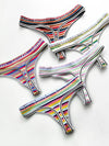ZASUWA Female Letter Print Rainbow Stripe T-back Panties