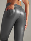 ZASUWA Female Pocket PU Faux Leather Leggings