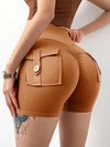 ZASUWA Female Scrunch Bum High Waist Pocket Spandex Gym Booty Cargo Shorts