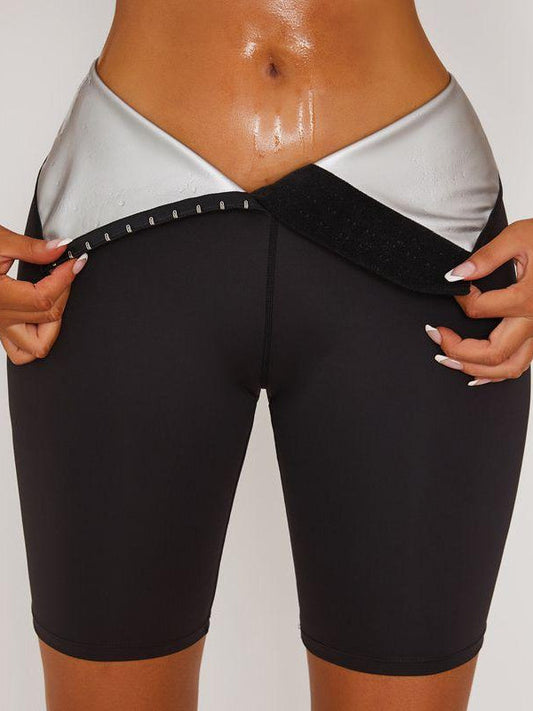 ZASUWA Female Solid Color Sweating Corset Spandex Gym Booty Shorts