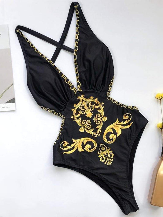 ZASUWA Female Vintage Printed Cross-back Swimsuit